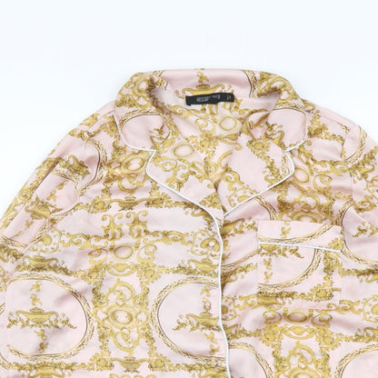 Missguided Womens Pink Geometric Polyester Basic Button-Up Size 8 Collared