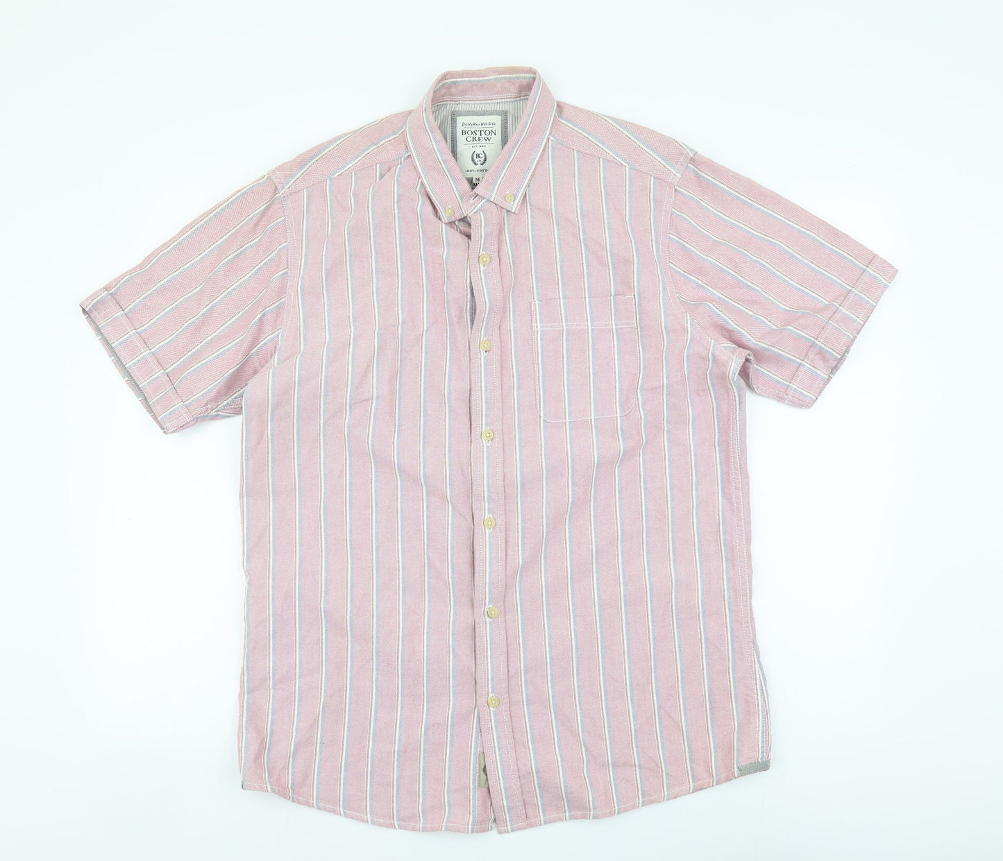 Mens UK Size M Boston Crew Pink  Button-Up Short Sleeve Casual Shirt