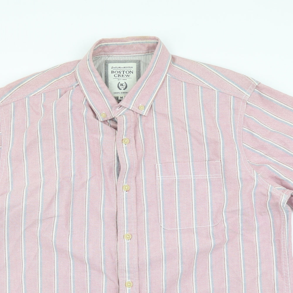 Mens UK Size M Boston Crew Pink  Button-Up Short Sleeve Casual Shirt