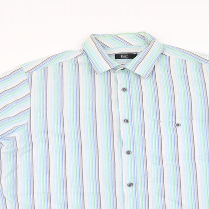 F&F Mens Multicoloured Striped Cotton Button-Up Size M Collared Button