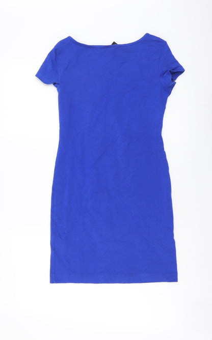 H&M Womens Blue Cotton Mini Size XS Scoop Neck Pullover