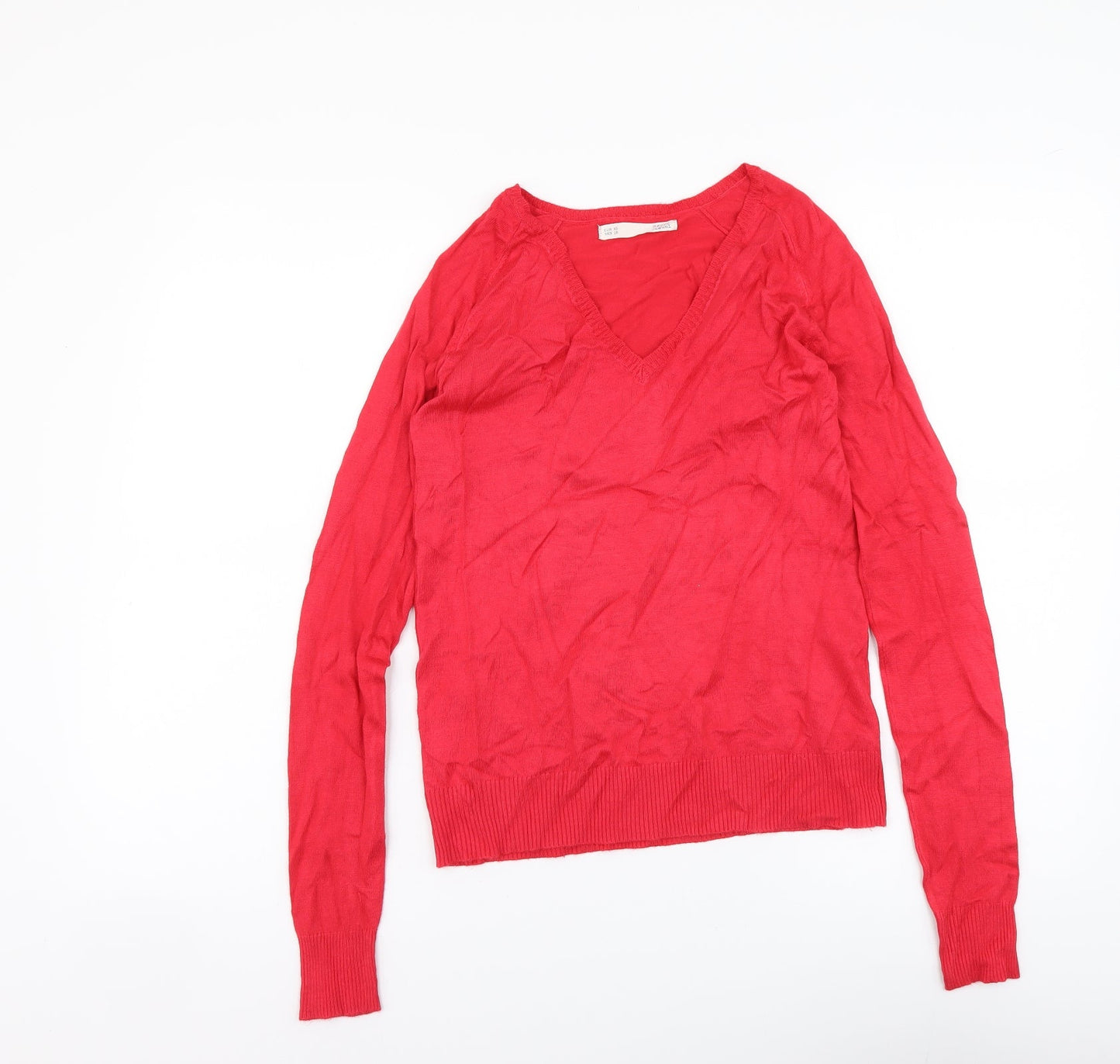 Sfera Casual Womens Red V-Neck Acrylic Pullover Jumper Size XS