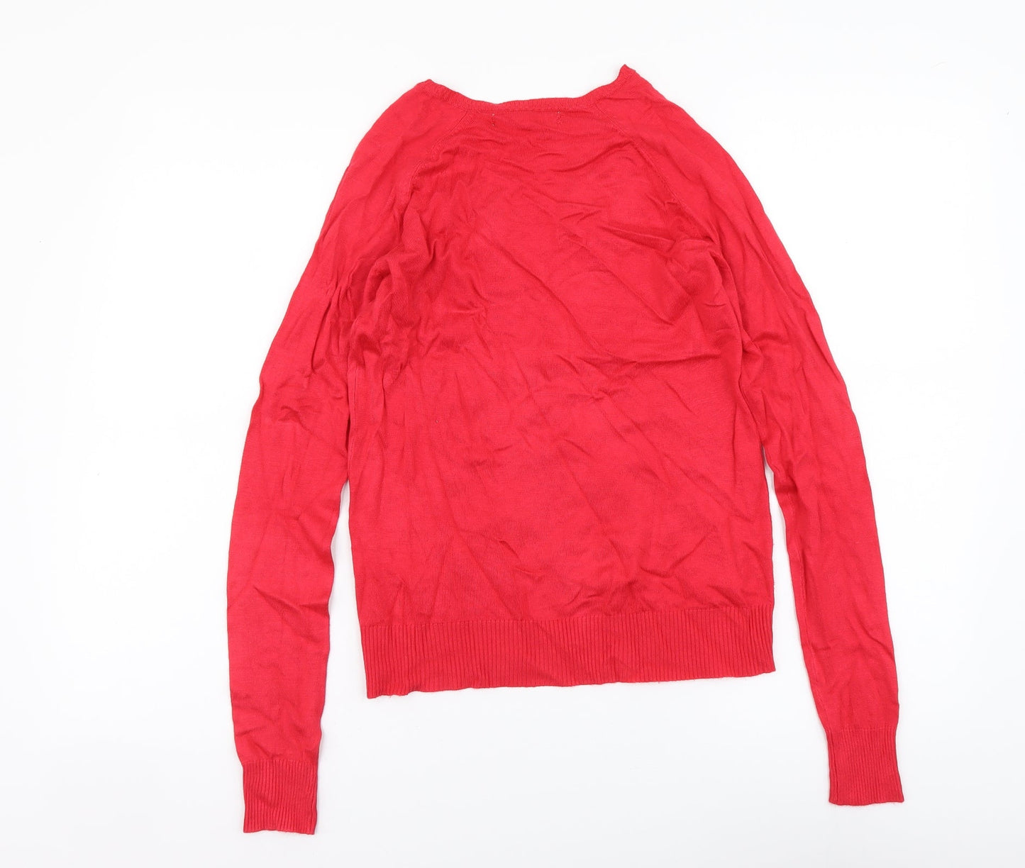 Sfera Casual Womens Red V-Neck Acrylic Pullover Jumper Size XS