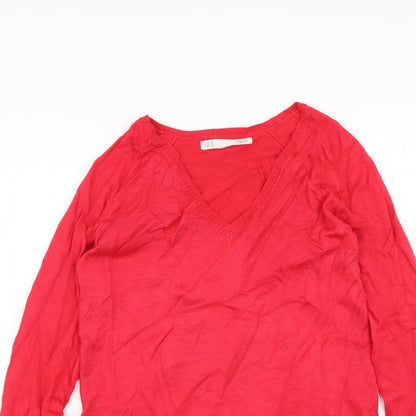 Sfera Casual Womens Red V-Neck Acrylic Pullover Jumper Size XS