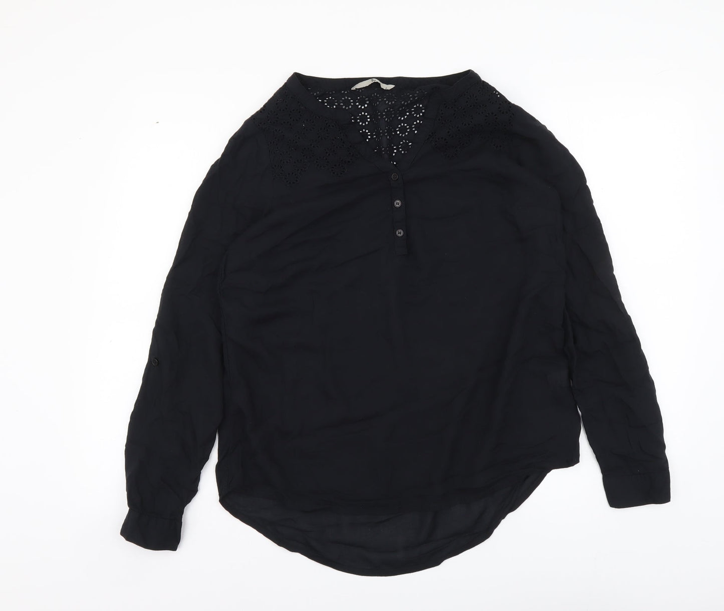 TU Womens Black Polyester Basic Blouse Size 8 V-Neck
