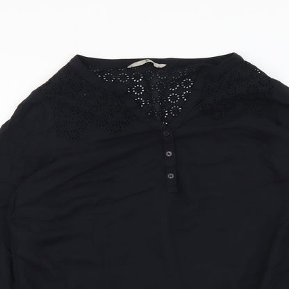 TU Womens Black Polyester Basic Blouse Size 8 V-Neck