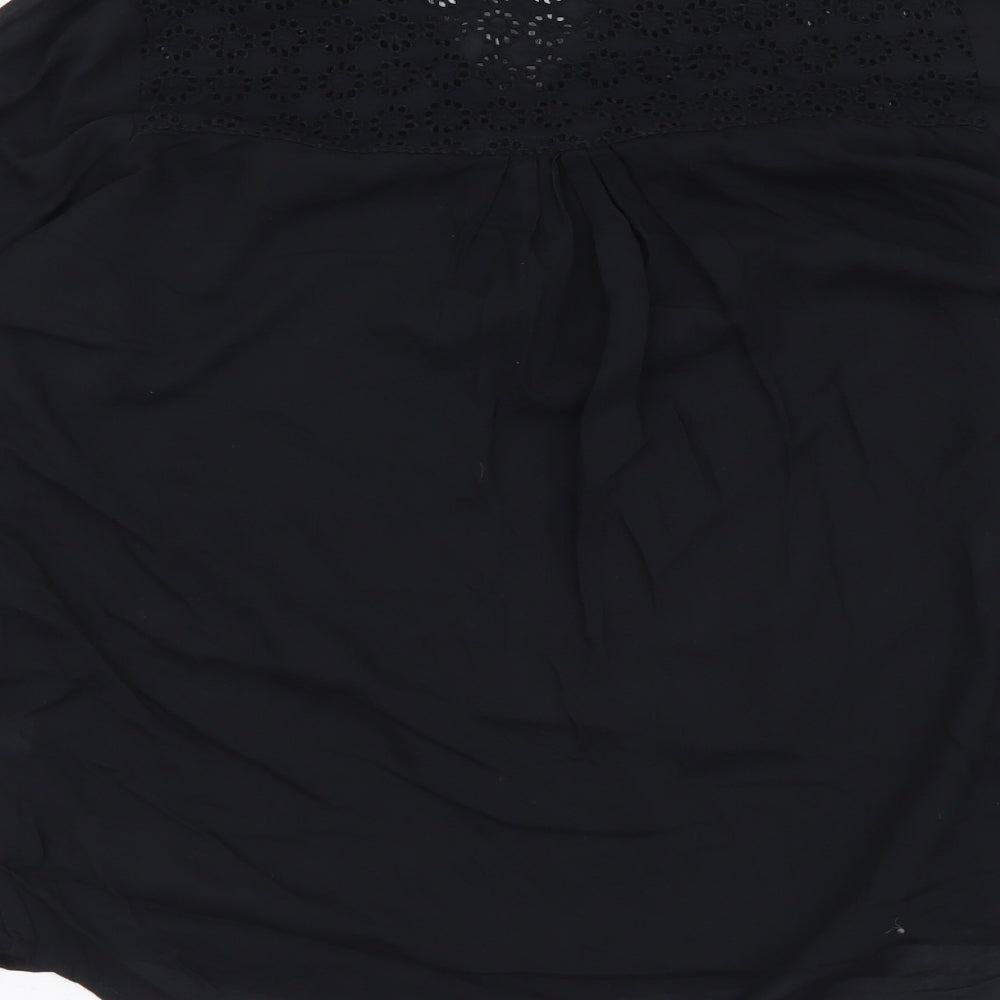 TU Womens Black Polyester Basic Blouse Size 8 V-Neck