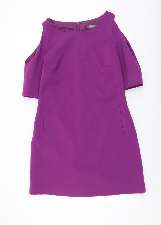 South Womens Purple Polyester A-Line Size 10 Boat Neck Zip - Cold Shoulder