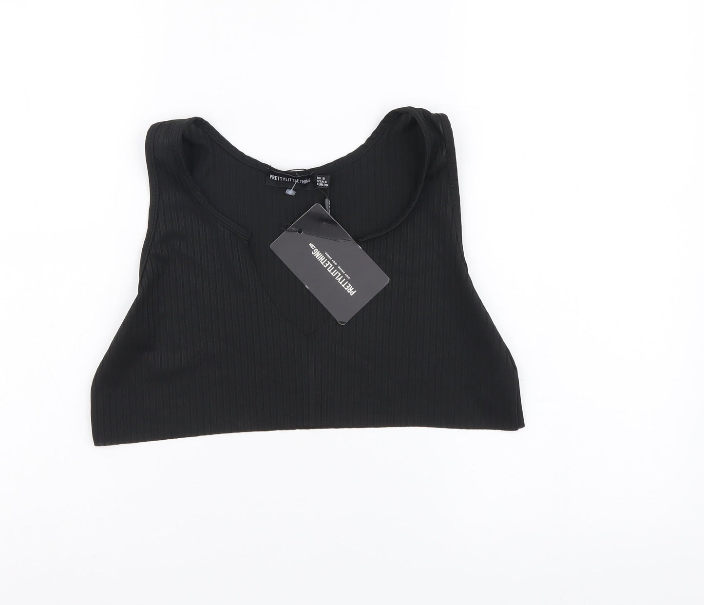 Womens UK Size 8 PRETTYLITTLETHING Black Cropped Tank