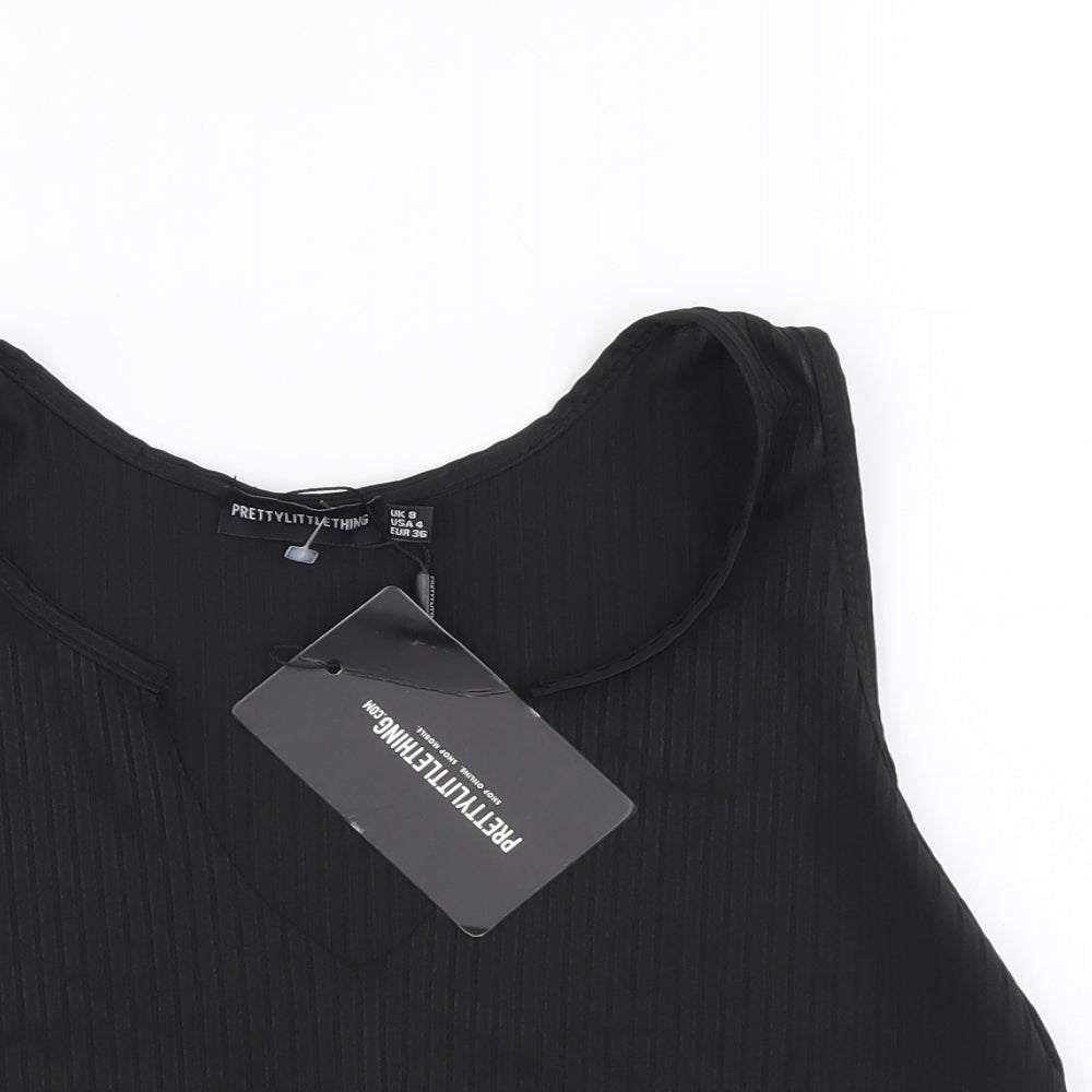 Womens UK Size 8 PRETTYLITTLETHING Black Cropped Tank