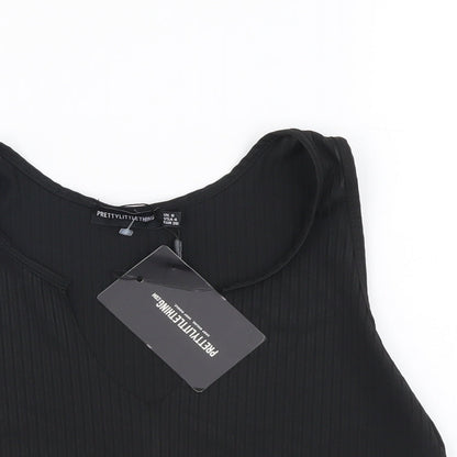Womens UK Size 8 PRETTYLITTLETHING Black Cropped Tank