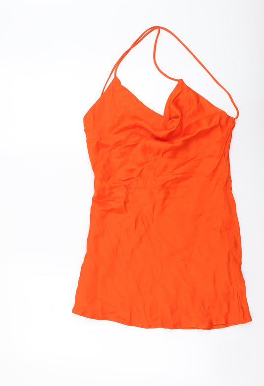 Zara Womens Orange Polyester Mini Size XS Cowl Neck Zip