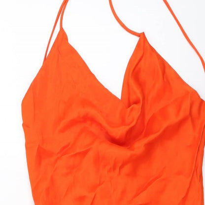 Zara Womens Orange Polyester Mini Size XS Cowl Neck Zip