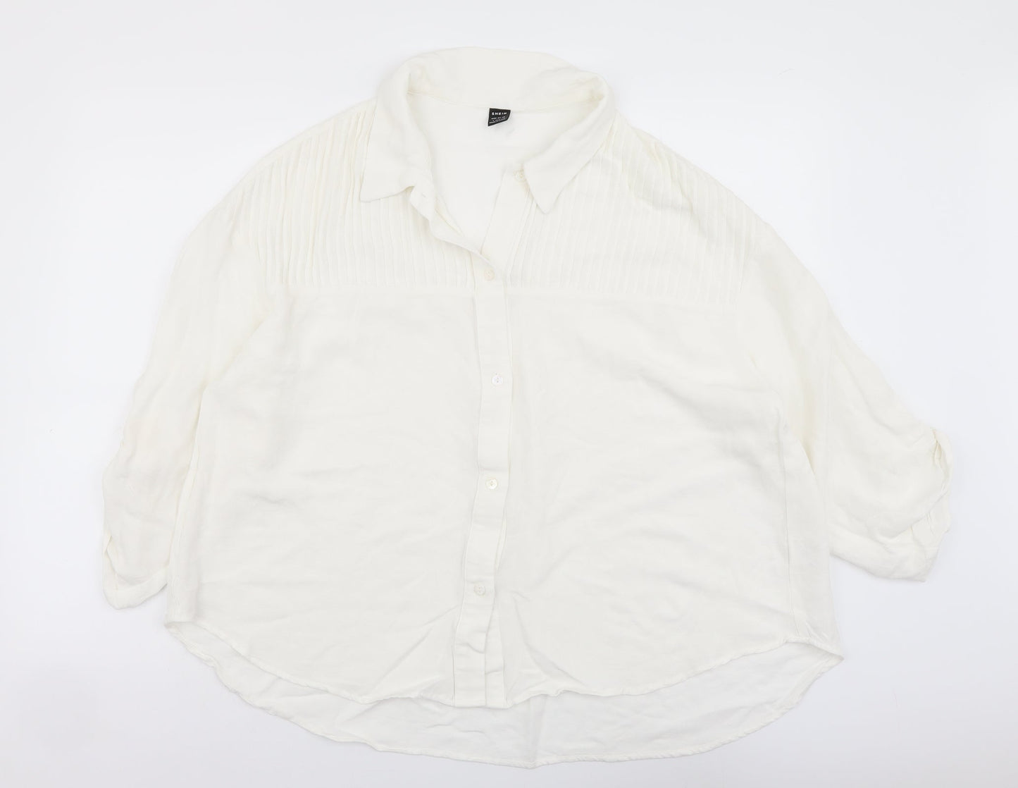 SheIn Womens Ivory Viscose Basic Button-Up Size L Collared