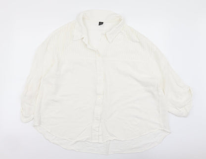 SheIn Womens Ivory Viscose Basic Button-Up Size L Collared
