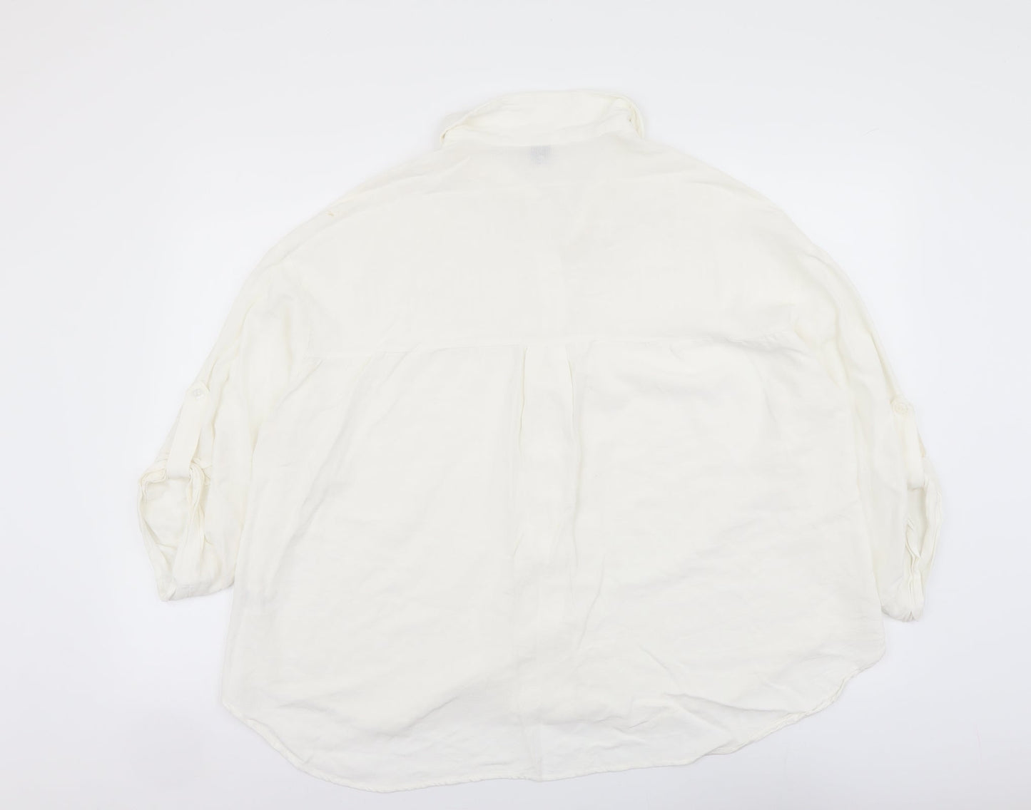 SheIn Womens Ivory Viscose Basic Button-Up Size L Collared