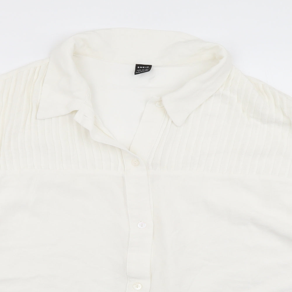 SheIn Womens Ivory Viscose Basic Button-Up Size L Collared