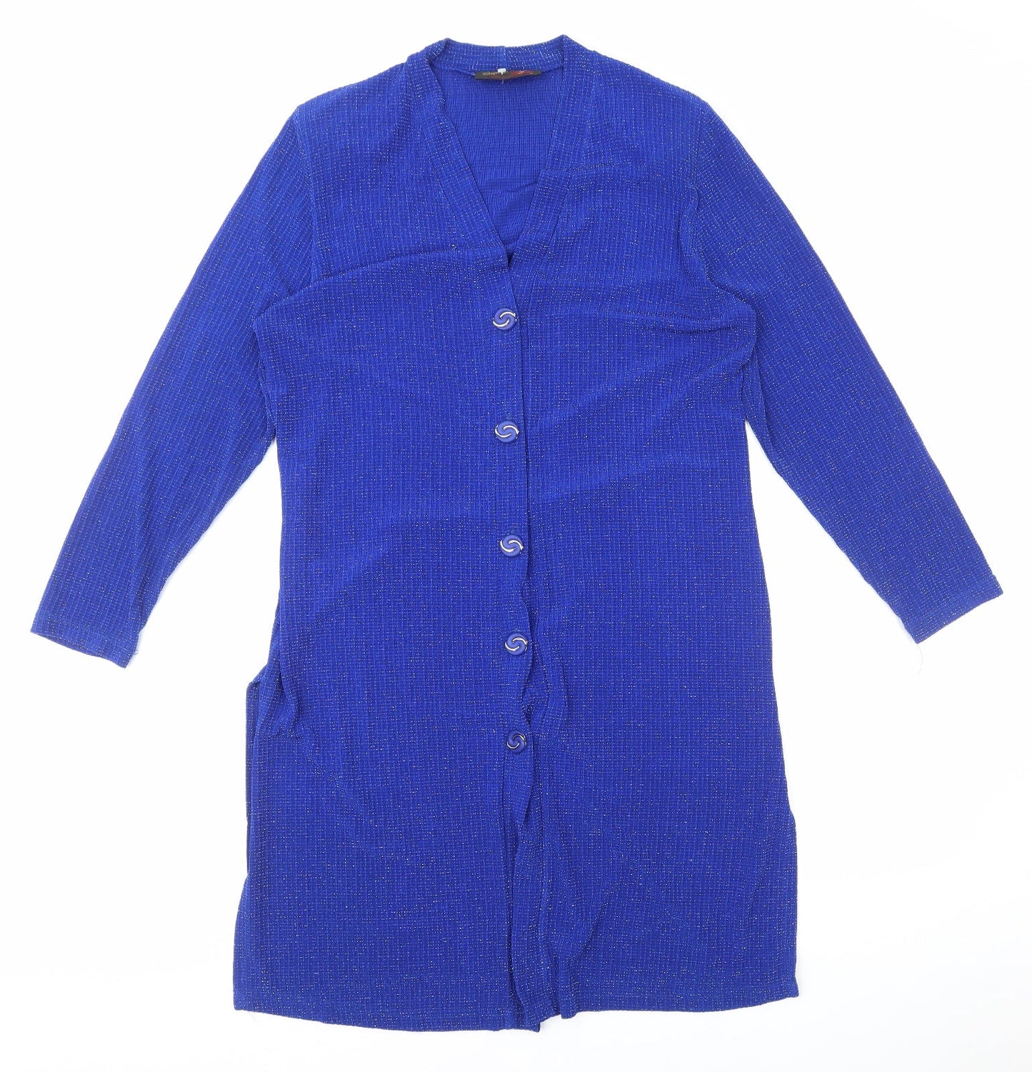 Stephen Y Womens Blue Polyester Jacket Dress Size M V-Neck Button