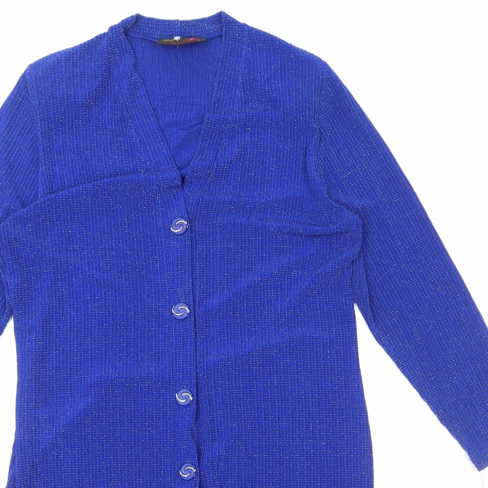 Stephen Y Womens Blue Polyester Jacket Dress Size M V-Neck Button