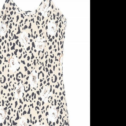 Quiz Womens Brown Geometric Polyester Bodycon Size 6 Round Neck Pullover - Floral Leopard Print