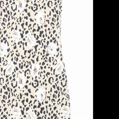 Quiz Womens Brown Geometric Polyester Bodycon Size 6 Round Neck Pullover - Floral Leopard Print