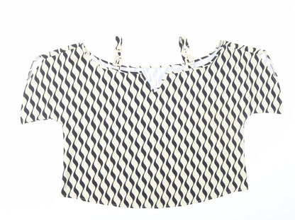 SheIn Womens Ivory Geometric Polyester Basic T-Shirt Size L Boat Neck - Cold Shoulder