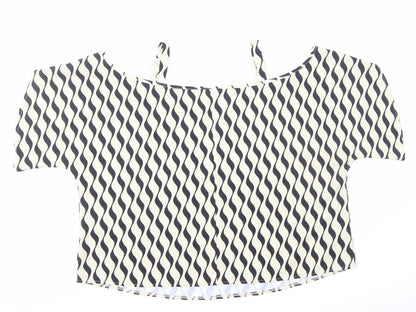 SheIn Womens Ivory Geometric Polyester Basic T-Shirt Size L Boat Neck - Cold Shoulder