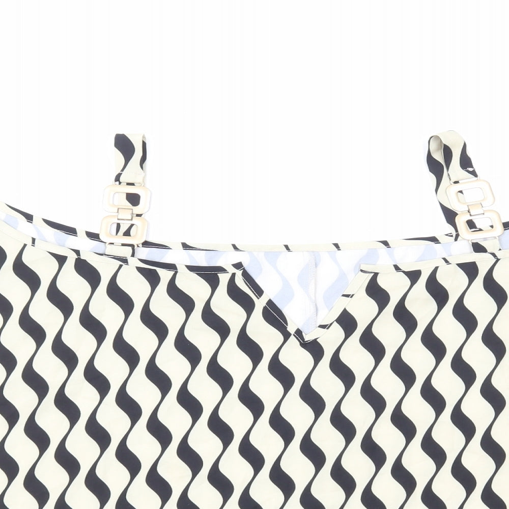 SheIn Womens Ivory Geometric Polyester Basic T-Shirt Size L Boat Neck - Cold Shoulder