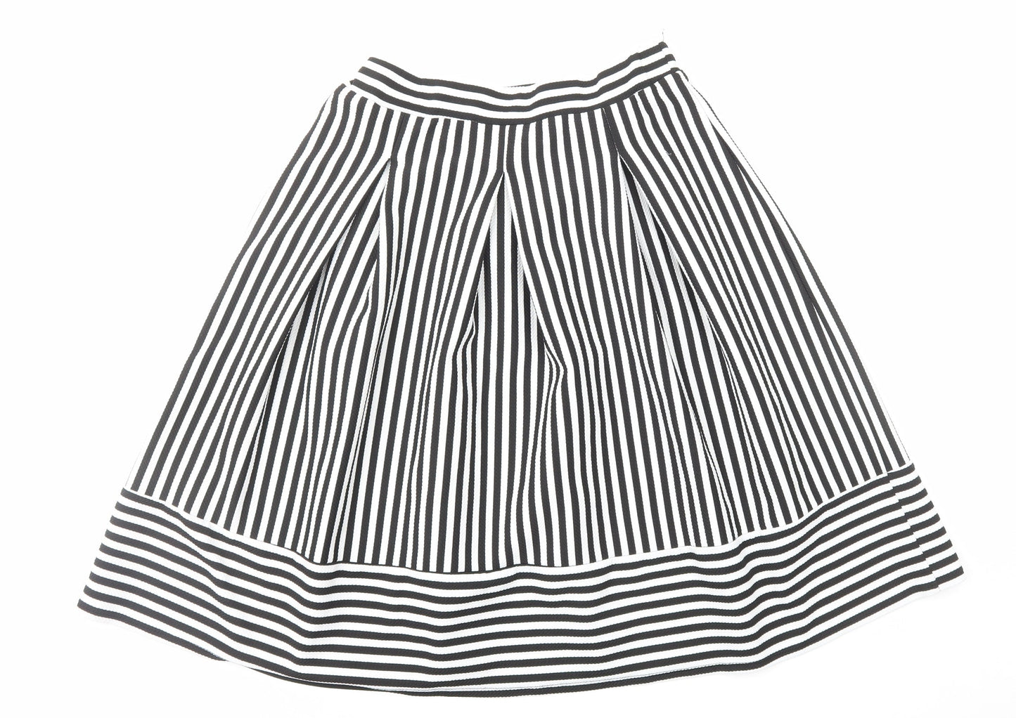Faith And Joy Womens Black Striped Polyester A-Line Skirt Size M