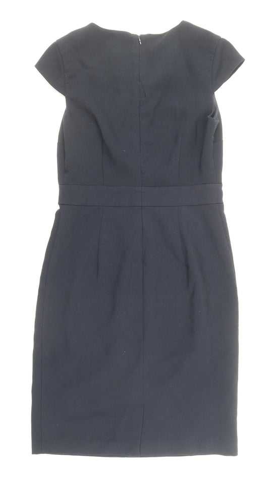 Papaya Womens Blue Polyester Pencil Dress Size 8 Boat Neck Zip