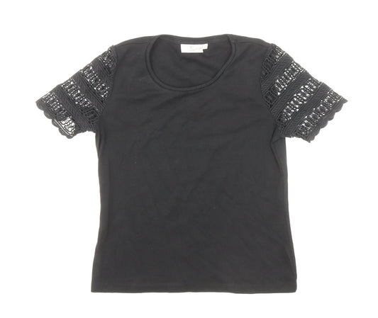 CC Womens Black Polyester Basic T-Shirt Size S Round Neck - Lace Sleeve Detail