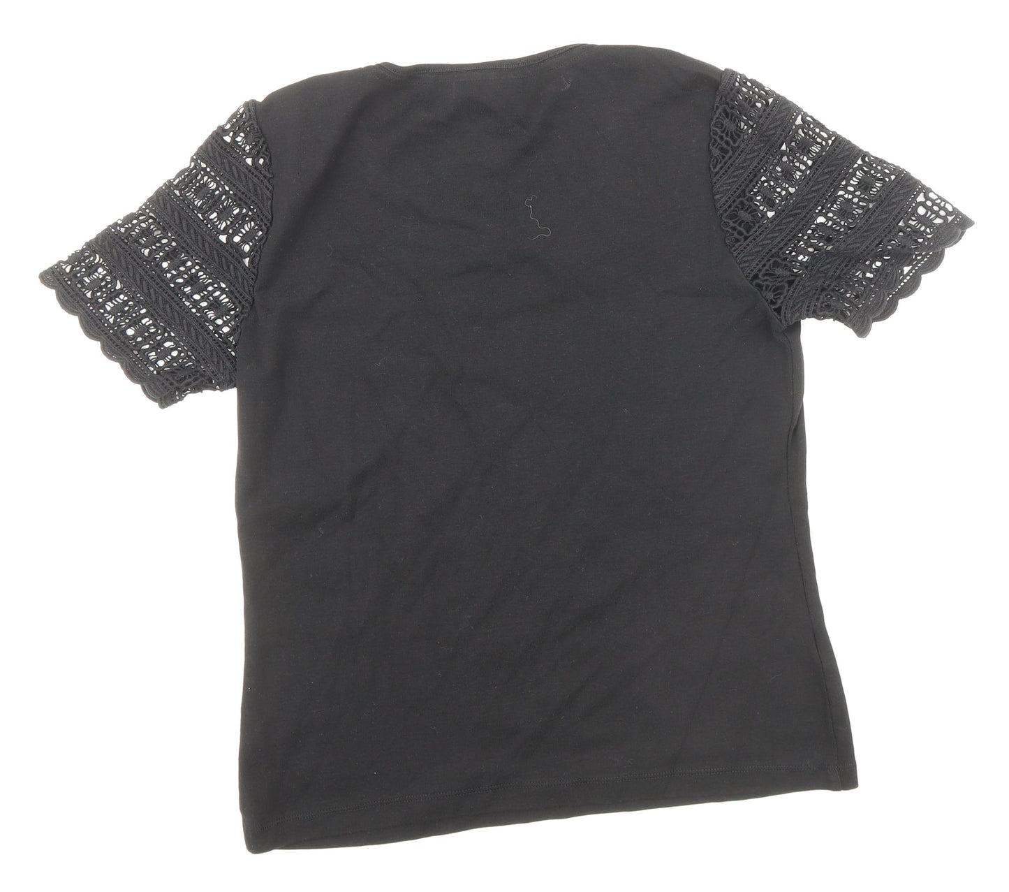 CC Womens Black Polyester Basic T-Shirt Size S Round Neck - Lace Sleeve Detail
