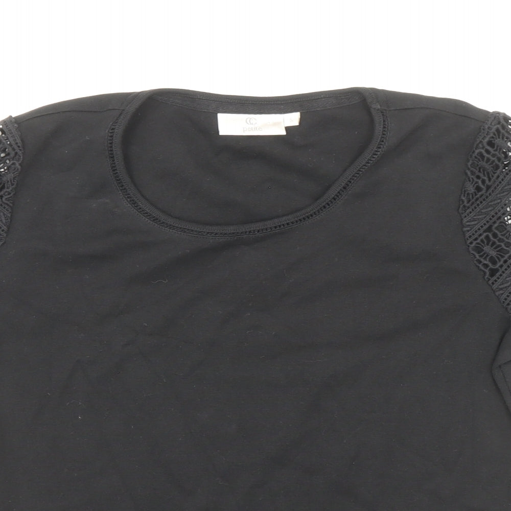 CC Womens Black Polyester Basic T-Shirt Size S Round Neck - Lace Sleeve Detail
