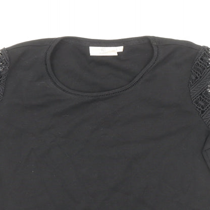 CC Womens Black Polyester Basic T-Shirt Size S Round Neck - Lace Sleeve Detail
