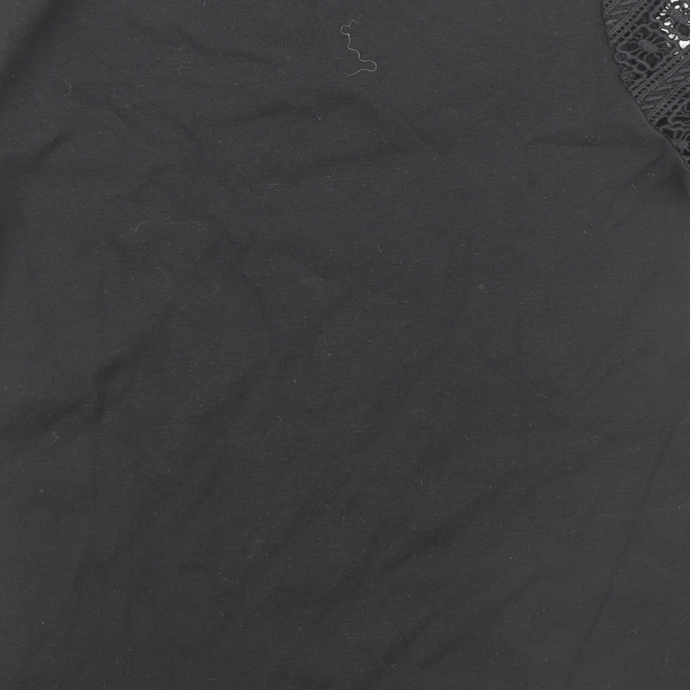 CC Womens Black Polyester Basic T-Shirt Size S Round Neck - Lace Sleeve Detail