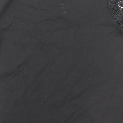 CC Womens Black Polyester Basic T-Shirt Size S Round Neck - Lace Sleeve Detail