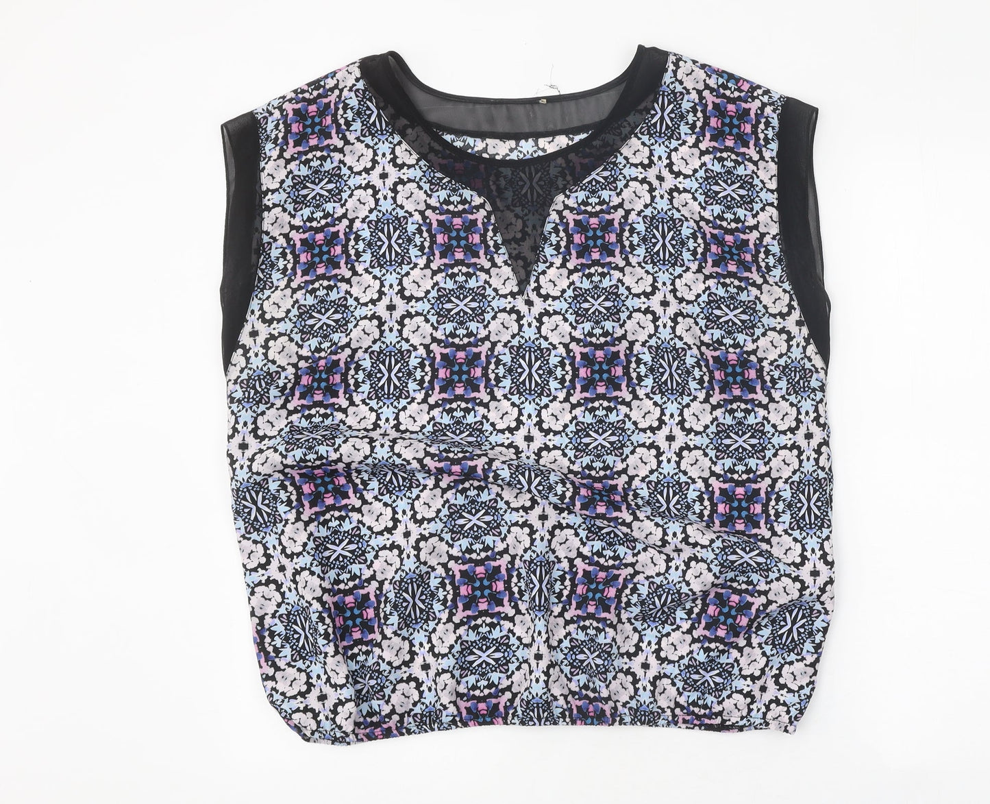 Matalan Womens Blue Floral Polyester Basic Blouse Size 16 Round Neck