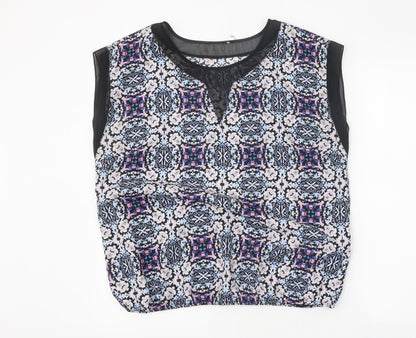 Matalan Womens Blue Floral Polyester Basic Blouse Size 16 Round Neck