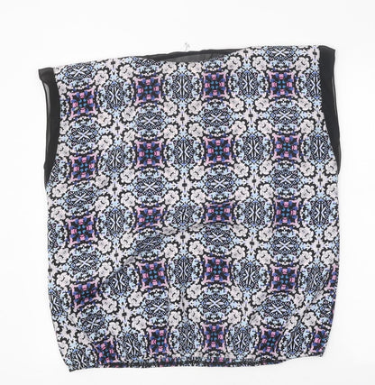 Matalan Womens Blue Floral Polyester Basic Blouse Size 16 Round Neck