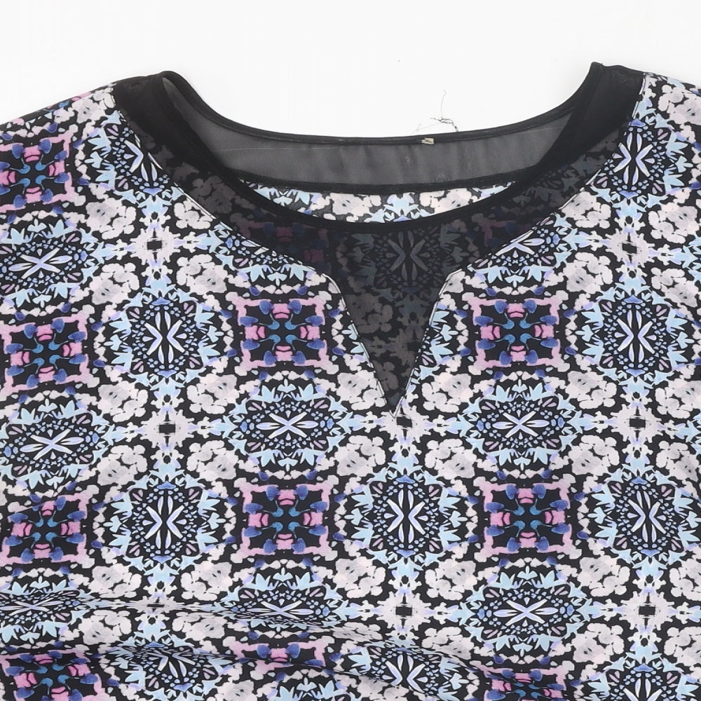 Matalan Womens Blue Floral Polyester Basic Blouse Size 16 Round Neck