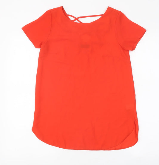 F&F Womens Red Polyester Basic Blouse Size 6 Round Neck
