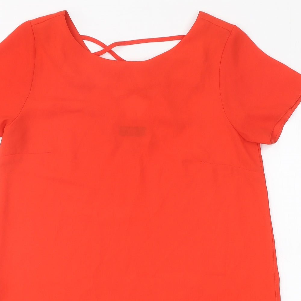 F&F Womens Red Polyester Basic Blouse Size 6 Round Neck