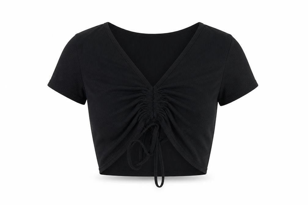 Womens UK Size 6 Boohoo Black Cropped T-Shirt