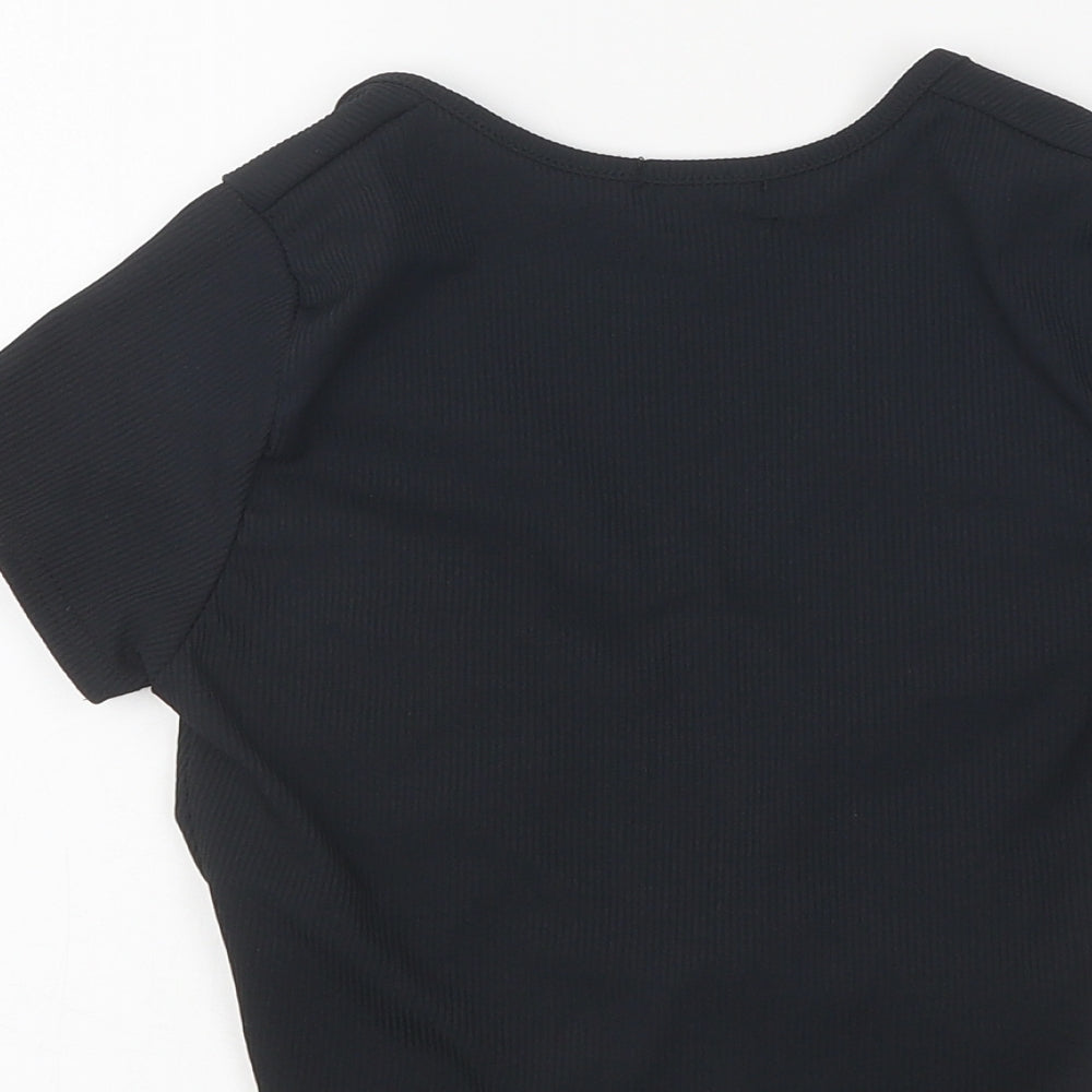 Boohoo Womens Black Polyester Cropped T-Shirt Size 6 V-Neck - Ruched