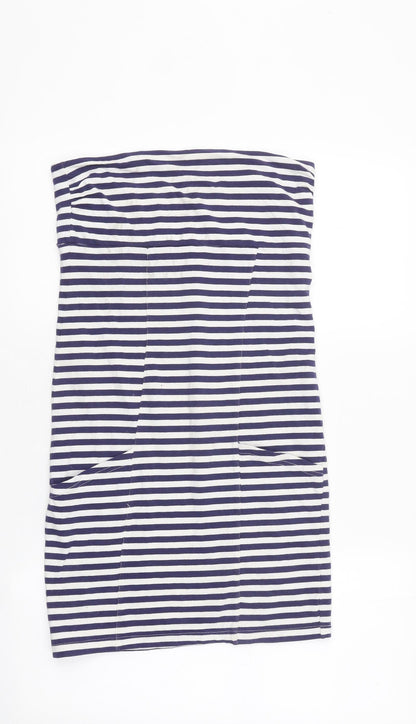 Miss Selfridge Womens White Striped Cotton Basic Tank Size 12 Off the Shoulder