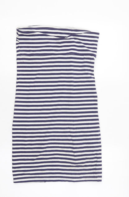 Miss Selfridge Womens White Striped Cotton Basic Tank Size 12 Off the Shoulder