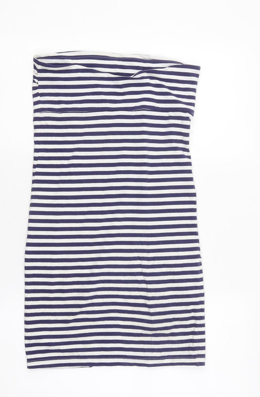 Miss Selfridge Womens White Striped Cotton Basic Tank Size 12 Off the Shoulder