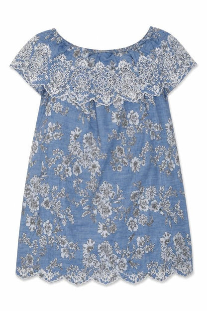 TU Womens Blue Floral 100% Cotton Mini Size 8 Off the Shoulder Pullover