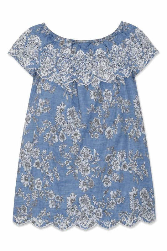 TU Womens Blue Floral 100% Cotton Mini Size 8 Off the Shoulder Pullover