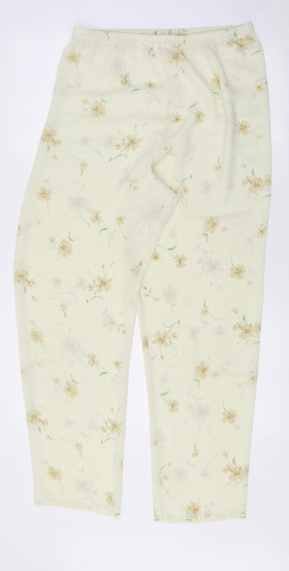 Topshop Womens Yellow Floral Polyester Trousers Size S L28 in Regular Button